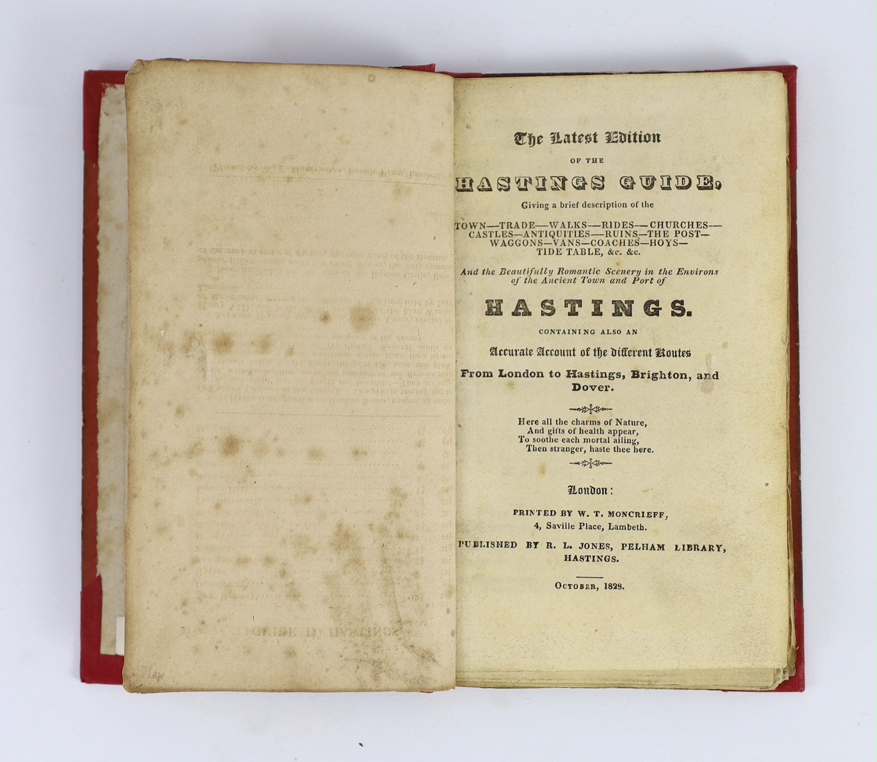 HASTINGS: The Stranger's Guide to Hastings and St. Leonards; containing such information as will increase the enjoyment and convenience of the visitors and residents ... original printed wrappers (rebacked cloth). Hastin